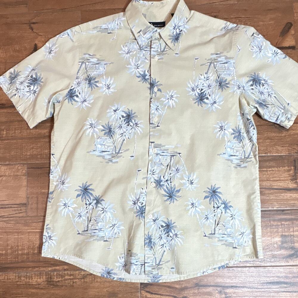 John Ashford Beige/Blue Floral Button-Up Shirt Short Sleeve
